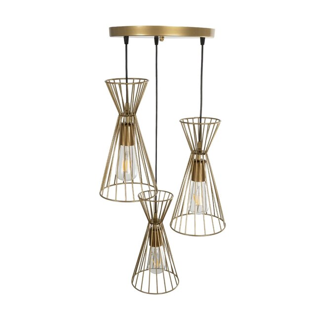 FLIXIO 201-0126 Vintage Κρεμαστό Φωτιστικό Οροφής με Ντουί 3 x E27 AC 220-240V IP20 - Χρυσό - Μ40 x Π40 x Υ70cm - 5