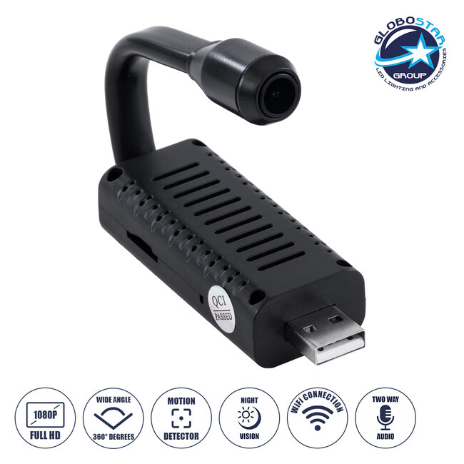 86028 IP Camera 1080P WiFi 360° Μοιρών - USB - Νυχτερινή Όραση με LED IR - Διπλή Κατέυθυνση Ομιλίας - Ανιχνευτή Κίνησης - Νυχτερινή Λήψη - Μαύρο