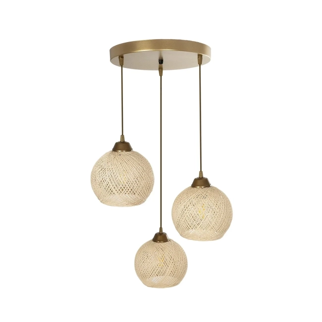  YASAM 203-0024 Vintage Κρεμαστό Φωτιστικό Οροφής με Ντουί 3 x E27 AC 220-240V IP20 - Μπεζ & Χρυσό - Μ42 x Π42 x Υ54cm - 6