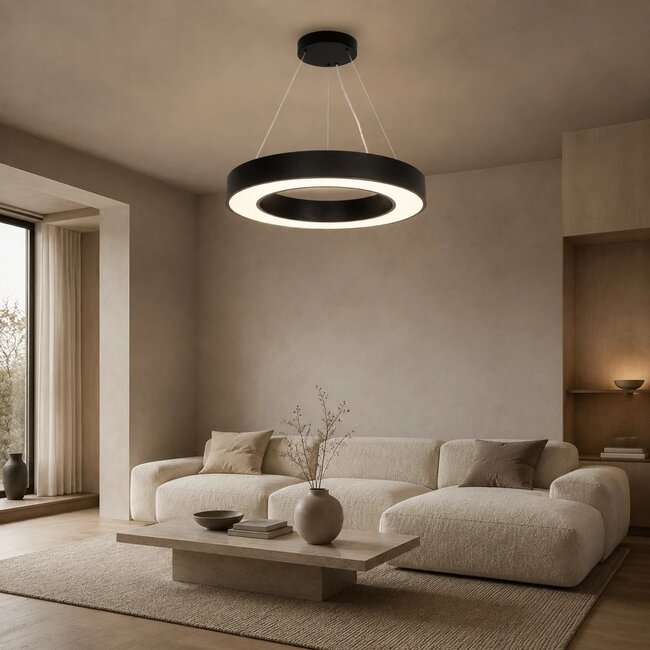 kelvo® RA KLV-101-0365 Κρεμαστό Φωτιστικό Οροφής LED 67W 6700lm 120° AC 220-240V IP20 Ρυθμιζόμενο Λευκό CCT με Χειριστήριο από 2700K έως 6000K Dimmable - Lumileds SMD Chip - Μαύρο Ματ - Μ60 x Π60 x Υ8cm - 3 Χρόνια Εγγύηση - 6