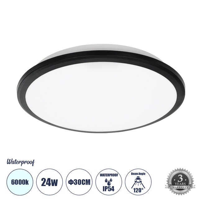 TUFFIN 60996 Πλαφονιέρα Οροφής LED 24W 2760lm 120° AC 220-240V Αδιάβροχη IP54 Φ30 x Υ6.5cm Ψυχρό Λευκό 6000K - Μαύρο - Bridgelux Chips - 3 Years Warranty TUFFIN 60996 Πλαφονιέρα Οροφής LED 24W 2760lm 120° AC 220-240V Αδιάβροχη IP54 Φ30 x Υ6.5cm Ψυχρό Λευκό 6000K - Μαύρο - Bridgelux Chips - 3 Years Warranty