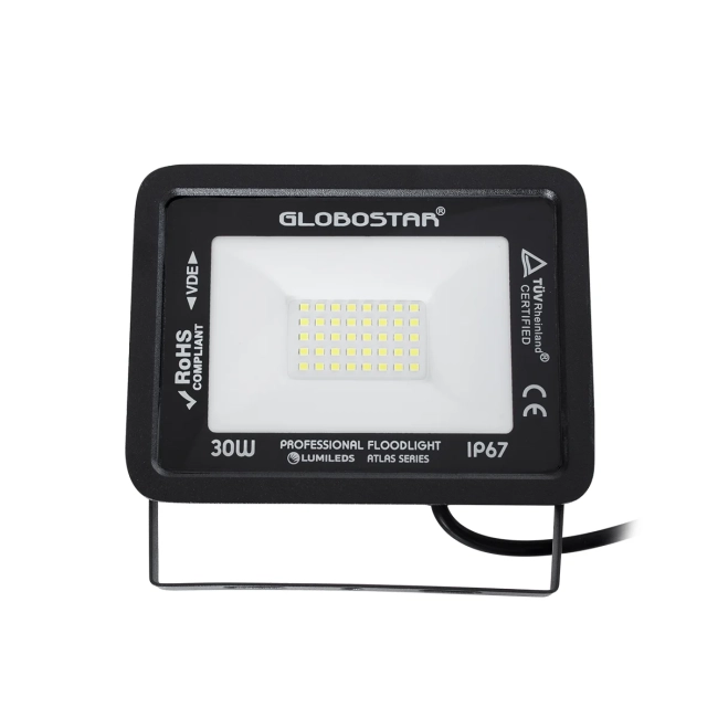  ATLAS 61416 Προβολέας LED 30W 3750lm 120° AC 220-240V Αδιάβροχο IP67 Ψυχρό Λευκό 6000K - Lumileds SMD Chip - TÜV Rheinland Certified - Μαύρο Ματ - Μ16 x Π2.5 x Υ12.5cm - 5 Χρόνια Εγγύηση