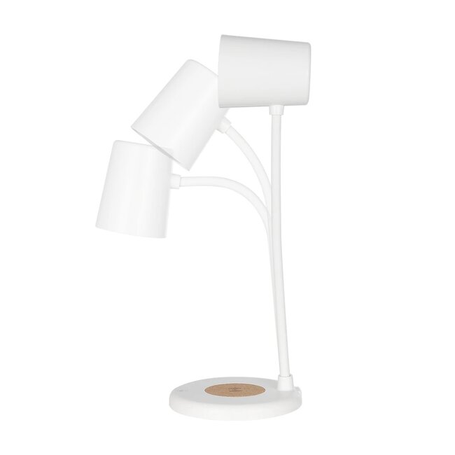 LUCORA 76555 Μοντέρνο Επιτραπέζιο Φωτιστικό Γραφείου με Ασύρματη Φόρτιση 10W 2A & 4W Bluetooth Ηχείο LED 3W 300lm 120° DC 5V με USB-C IP20 Ρυθμιζόμενο Λευκό CCT με Αφή 2700K/4500K/6000K Dimmable - Sanan SMD Chip - Λευκό - Μ12 x Π12 x Υ34cm - 2 Χρόνια Εγγύηση