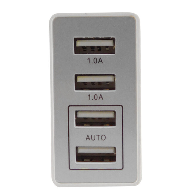 Φορτιστής USB 4 Θέσεων Wall Adapter 2 x AUTO 2.1A & 2 x 1A 5V DC Λευκός με Χρώμιο  69997 - 4 Φορτιστής USB 4 Θέσεων Wall Adapter 2 x AUTO 2.1A & 2 x 1A 5V DC Λευκός με Χρώμιο  69997 - 4