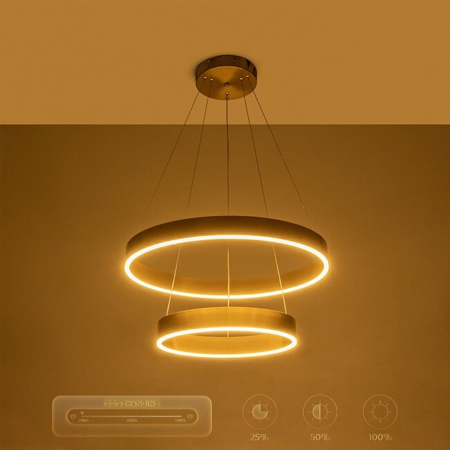 kelvo® VENOM KLV-101-0198 Κρεμαστό Φωτιστικό Οροφής LED 75W 7500lm 120° AC 220-240V IP20 Ρυθμιζόμενο Λευκό CCT με Χειριστήριο από 2700K έως 6000K Dimmable - Lumileds SMD Chip - Χρυσό Πλατίνα - Μ60 x Π60 x Υ40cm - 3 Χρόνια Εγγύηση - 13