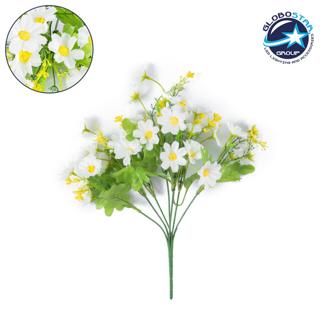 78200 Τεχνητό Φυτό Μπουκέτο Διακοσμητικών Λουλουδιών με 10 Λευκές και Κίτρινες Μαργαρίτες Μ27 x Π27 x Υ33cm