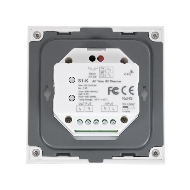 71454 S1-K SKYDANCE AC Smart RF 2.4Ghz & Ροοστάτη - Push ON/OFF Triac Dimming AC100-240V σε AC100-240V 1 x 1.5A 360W - Max 1.5A 360W - IP20 - Λευκό Σώμα - Μ8.5 x Π8.5 x Υ5cm - 5 Years Warranty - 6