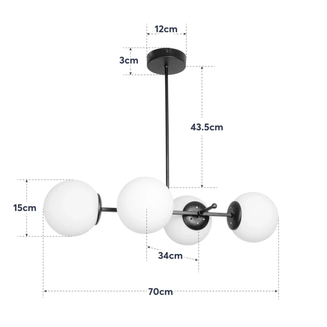GLOBUS 203-0104 Μοντέρνο Φωτιστικό Οροφής με Ντουί 4 x E27 AC 220-240V IP20 - Λευκό & Μαύρο - Μ70 x Π34 x Υ15cm - 9