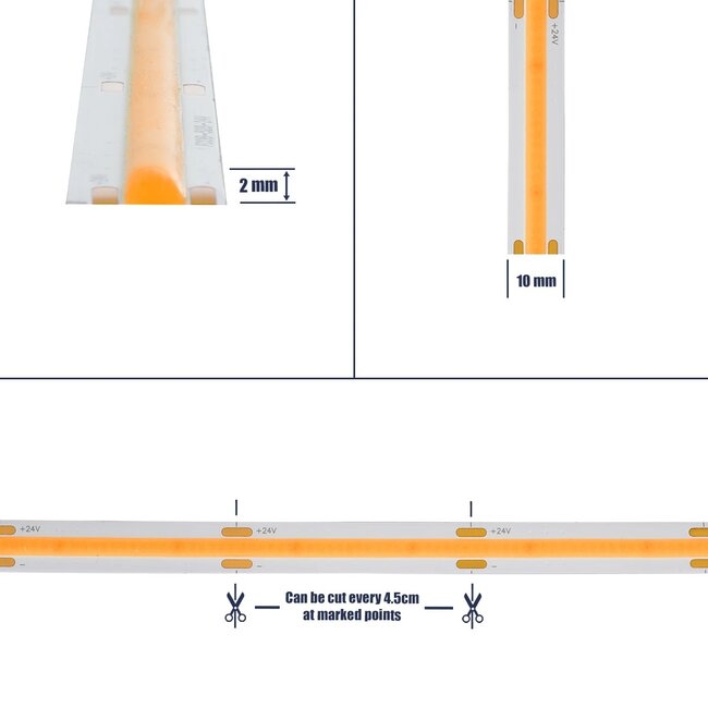 BEE 70353 Ταινία LED 10W/m 800lm/m 120° DC 24V IP20 528 x COB Chip/m Ultra Θερμό Λευκό 2200K Dimmable - Μ500 x Π1 x Υ0.2cm - Ρολό 5 Μέτρων - 5 Χρόνια Εγγύηση - 6