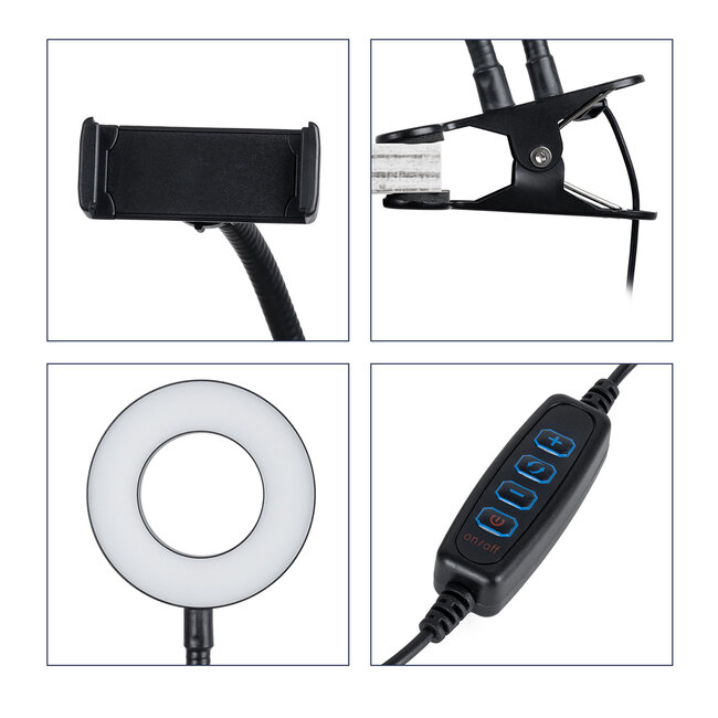 75809 Professional Digital Ring Light Φ9cm LED SMD 10W 1000lm 180° DC 5V με Καλώδιο Τροφοδοσίας USB - Ενσωματωμένο Χειριστήριο Εναλλαγής Χρωμάτων & 1 Βάση Τηλεφώνου - CCT Θερμό Λευκό 3000K - Φυσικό Λευκό 4500K - Ψυχρό Λευκό 6000K Dimmable - 8