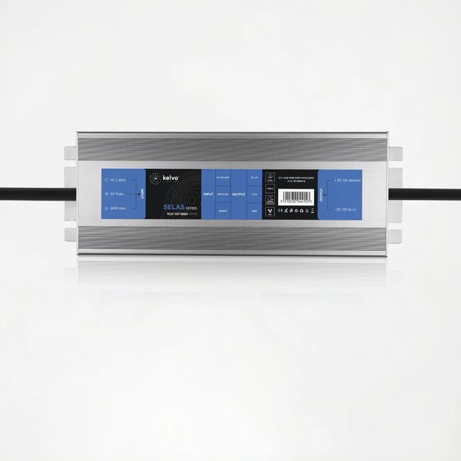 kelvo® SELAS KLV-107-0024 Τροφοδοτικό/Μετασχηματιστής Class I PELV 150W 12.5A AC 220-240V σε DC 12V Αδιάβροχο IP67 - Γκρι Ανθρακί Ματ - Μ18.9 x Π6.5 x Υ2.2cm - 5 Χρόνια Εγγύηση - 3