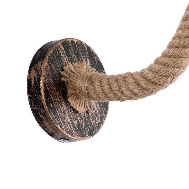 Vintage Φωτιστικό Τοίχου Απλίκα Μονόφωτο Μπρούτζινο Σκουριά Μεταλλικό με Καπέλο και με Μπεζ Σχοινί Φ27  ROBLY 01125 - 7