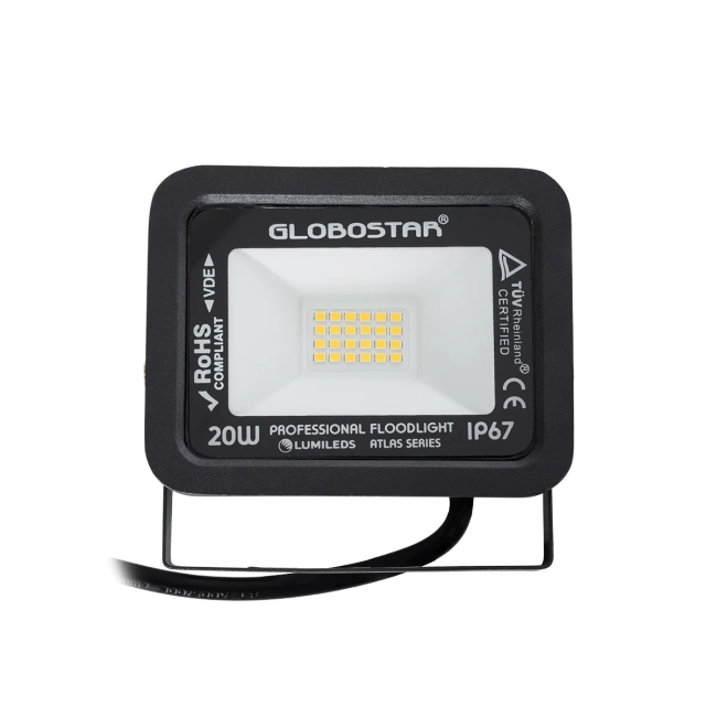  ATLAS 61412 Προβολέας LED 20W 2300lm 120° AC 220-240V Αδιάβροχο IP67 Θερμό Λευκό 2700K - Lumileds SMD Chip - TÜV Rheinland Certified - Μαύρο Ματ - Μ12 x Π2.5 x Υ9.5cm - 5 Χρόνια Εγγύηση