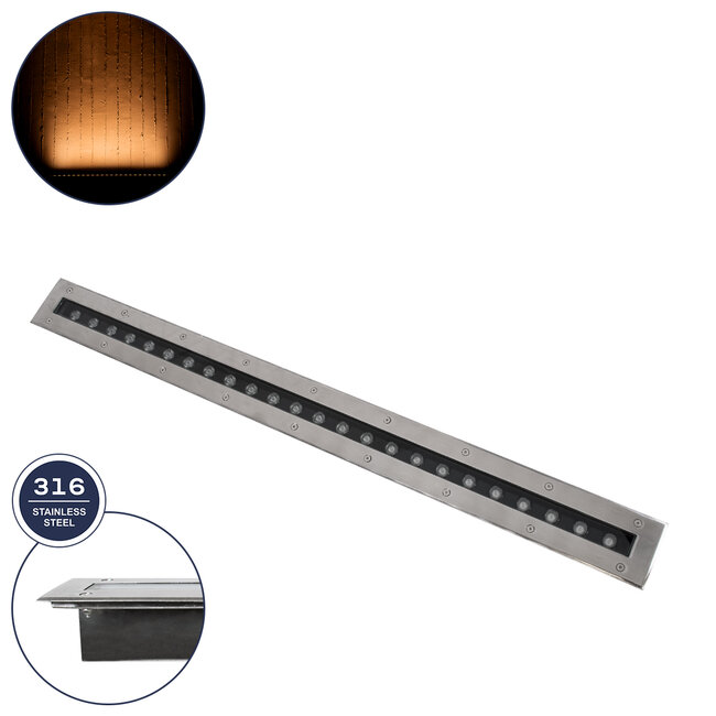 UNDERGROUND-REMVI 90194-Y Χωνευτό Φωτιστικό Wall Washer Δαπέδου LED 18W 1440lm 10° DC 24V Αδιάβροχο IP68 RGBW DMX512 Dimmable - Ανοξείδωτο Ατσάλι 304 - Μ100 x Π9 x Υ7.2cm / Μ98.2 x Π7.6cm - 3 Χρόνια Εγγύηση