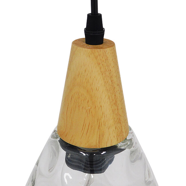 Μοντέρνο Κρεμαστό Φωτιστικό Οροφής Μονόφωτο Γυάλινο με Ξύλο Διάφανο Φ16  NOAH TRANSPARENT 01491 - 6