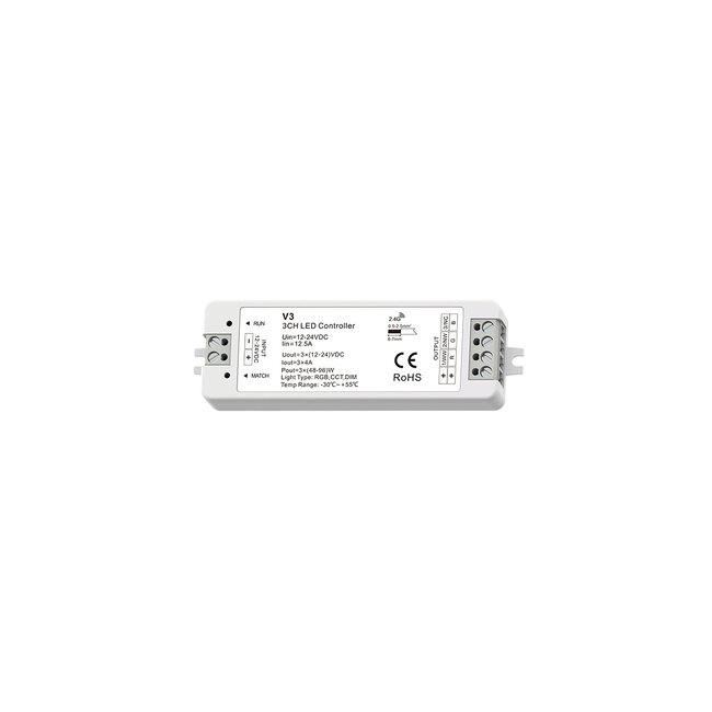 71546 V3 SKYDANCE DC RF 2.4Ghz Dimmer High Speed Controller 3 Καναλιών DC 12-24V 3 x 5A 96W - Max 12A 288W - IP20 Μ10 x Π3.5 x Υ2cm - 5 Years Warranty - 7