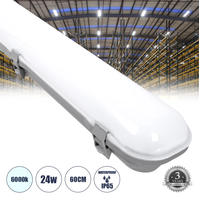 60170 LED Γραμμικό Βιομηχανικό Φωτιστικό Tri-Proof 60cm 24W 2785lm 120° AC 220-240V Αδιάβροχο IP65 Μ60 x Π10.5 x Υ8cm Ψυχρό Λευκό 6000K - 3 Χρόνια Εγγύηση