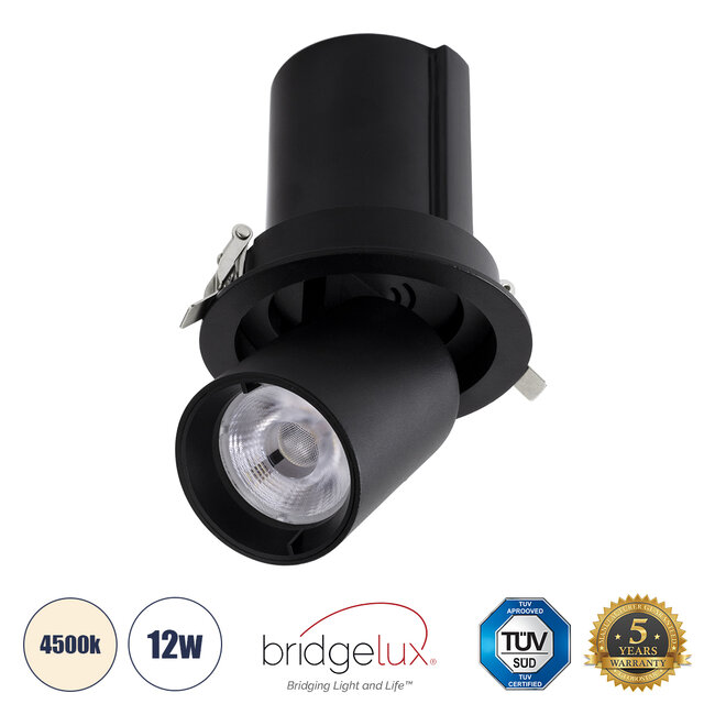 VIRGO-M 60308 Χωνευτό LED Spot Downlight TrimLess Φ11cm 12W 1560lm 36° AC 220-240V IP20 Φ11cm x Υ11.5cm - Στρόγγυλο - Μαύρο - Φυσικό Λευκό 4500K - Bridgelux COB - 5 Years Warranty - 2
