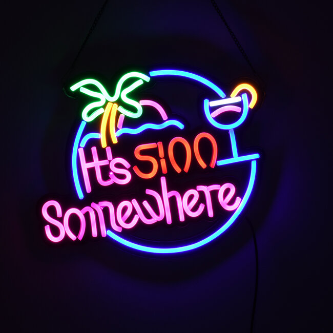 85853 Φωτιστικό Ταμπέλα Φωτεινή Επιγραφή NEON LED Σήμανσης ITS 5:00 SOMEWHERE 30W AC 230V με Διακόπτη On/Off Ροζ - Γαλάζιο - Κίτρινο - Πράσινο - Κόκκινο - 5