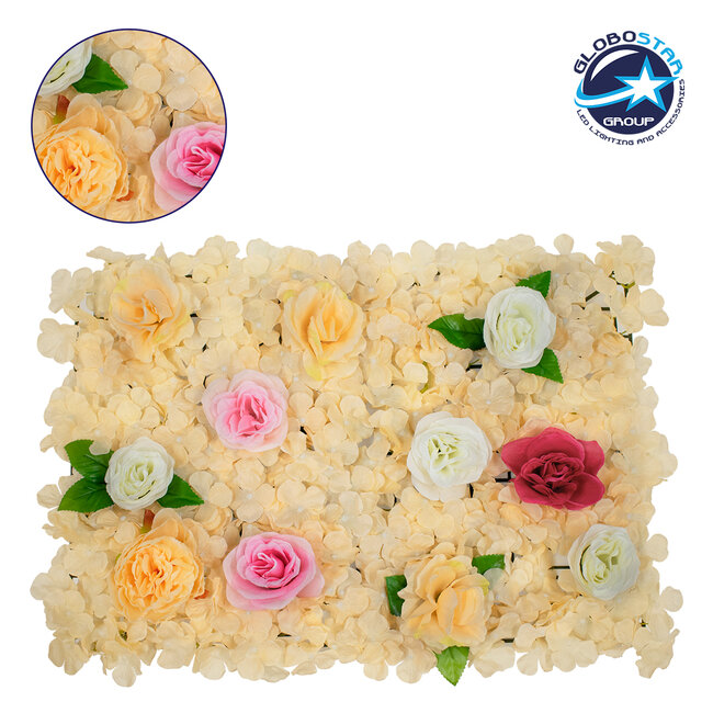 78308 Συνθετικό Πάνελ Λουλουδιών - Κάθετος Κήπος Τριαντάφυλλο - Ορτανσία - Παιώνια Μ60 x Υ40 x Π7cm