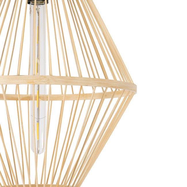 YOSHI 01928 Boho Κρεμαστό Φωτιστικό Οροφής Μονόφωτο 1 x E27 AC220-240V IP20 - Φ35 x Υ60cm - Μπεζ Ξύλινο Πλέγμα - 7