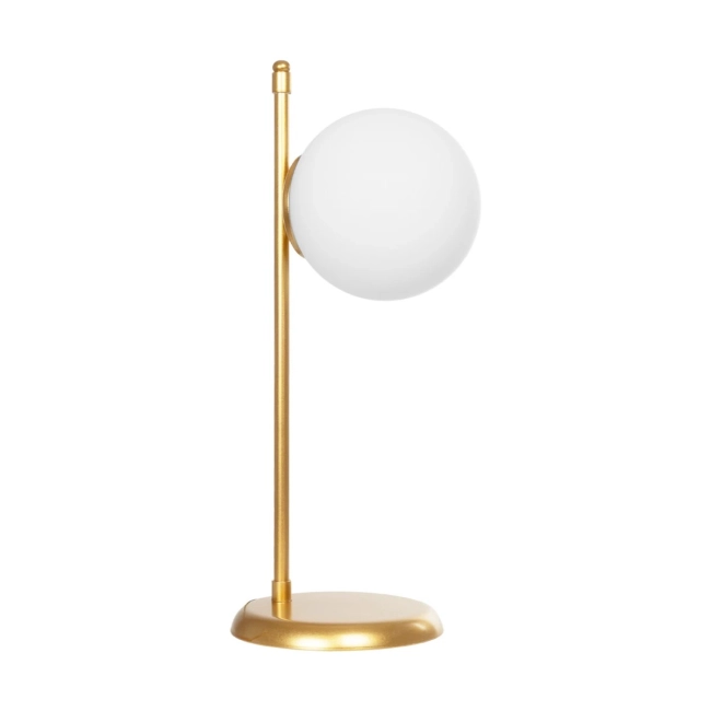 GLOBUS 203-0182 Μοντέρνο Επιτραπέζιο Φωτιστικό Μονόφωτο 1 x E27 IP20 Χρυσο Μέταλλο με Γαλακτερή Γυάλινη Μπάλα- Μ21 x Π16.5 x Υ45cm