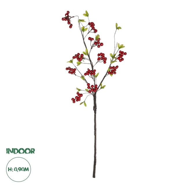 Artificial Garden RED HOLLY BERRIES FRUIT BRANCH 21430 Τεχνητό Διακοσμητικό Κλαδί Κόκκινο Γκί Y90cm