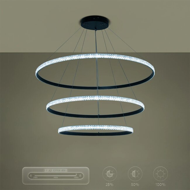 kelvo® DIAMOND KLV-101-0241 Κρεμαστό Φωτιστικό Οροφής LED 150W 15000lm 180° AC 220-240V IP20 Ρυθμιζόμενο Λευκό CCT με Χειριστήριο από 2700K έως 6000K Dimmable - Lumileds SMD Chip - Μαύρο Ματ - Μ100 x Π100 x Υ100cm - 3 Χρόνια Εγγύηση - 15