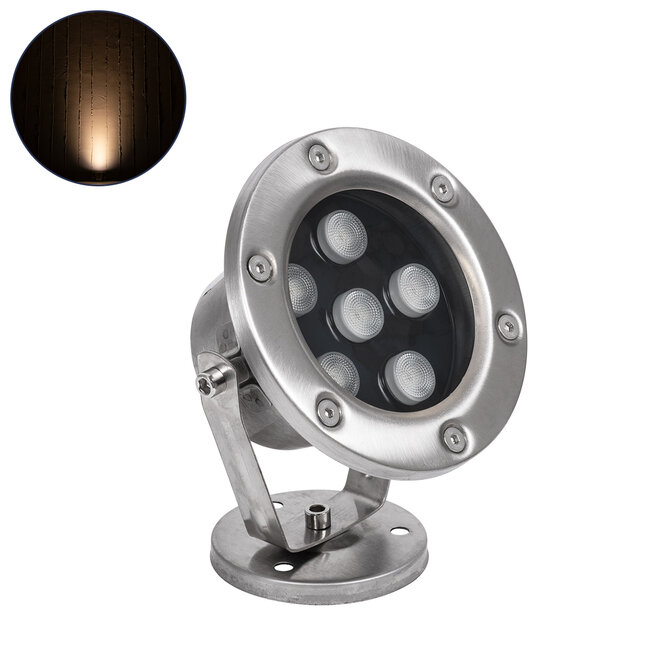 UNDERWATER-DINA 90676 Υποβρύχιο Φωτιστικό Σποτ Ειδικό για Σιντριβάνια LED 6W 660lm 30° DC 24V Αδιάβροχο IP68 Φ12 x Υ14cm Θερμό Λευκό 3000K - Ανοξείδωτο Ατσάλι - 3 Years Warranty