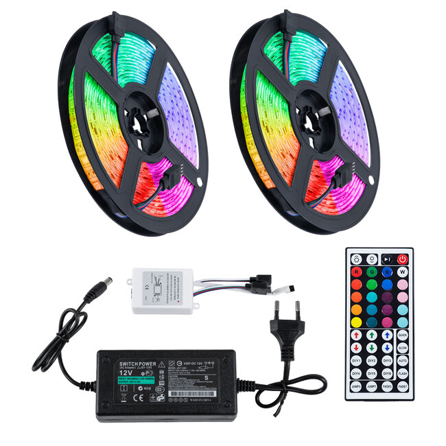 70418 Σετ Ταινία LED RGB SMD 5050 10m (2x5M) 7.2W/m 30LED/m 576 lm/m 120° DC 12V με Τροφοδοτικό & Ασύρματο Τηλεχειριστήριο Αδιάβροχη IP65 - 2