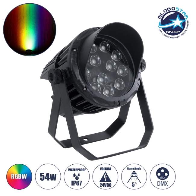 FLOODKARA 90820 Προβολέας Σποτ Wall Washer με Αντιθαμβωτική Γρίλια LED 54W 5940lm 5° DC 24V Αδιάβροχο IP67 Πολύχρωμο RGBW Dimmable DMX512 - CREE XPE Chip - Γκρι Ανθρακί - Μ28 x Π32 x H27cm - 3 Χρόνια Εγγύηση