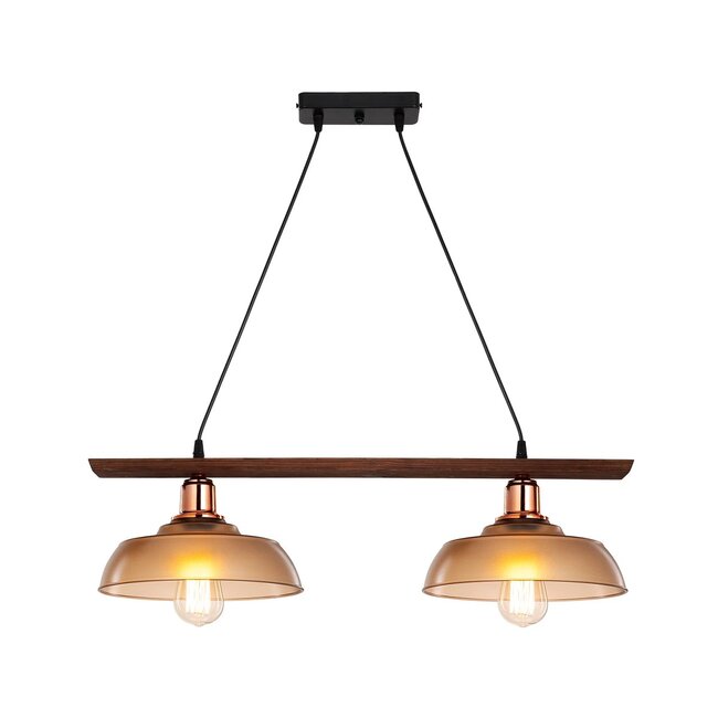 LOAN 203-0288 Μοντέρνο Κρεμαστό Φωτιστικό Οροφής με Ντουί 2 x E27 AC 220-240V IP20 - Καφέ & Μπρονζέ - Μ70 x Π25.5 x Υ19cm - 2