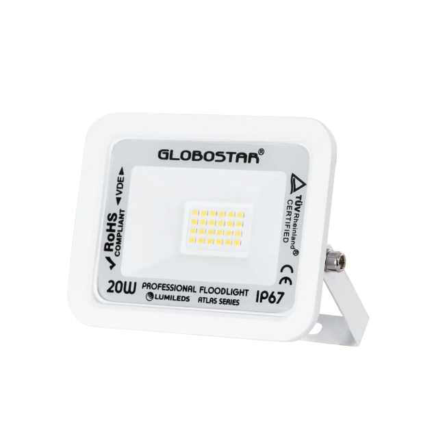  ATLAS 61408 Προβολέας LED 20W 2400lm 120° AC 220-240V Αδιάβροχο IP67 Φυσικό Λευκό 4500K - Lumileds SMD Chip - TÜV Rheinland Certified - Λευκό Ματ - Μ12 x Π2.5 x Υ9.5cm - 5 Χρόνια Εγγύηση