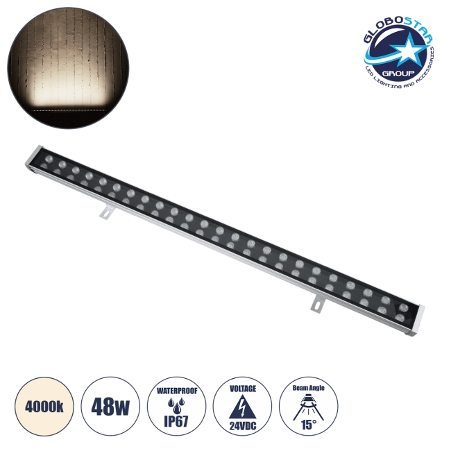 WASHER-NASIA 90159 Μπάρα Φωτισμού Wall Washer LED 48W 4560lm 15° DC 24V Αδιάβροχο IP67 Μ100 x Π6.5 x Υ6.6cm Φυσικό Λευκό 4000K - Γκρι Ανθρακί - 3 Χρόνια Εγγύηση