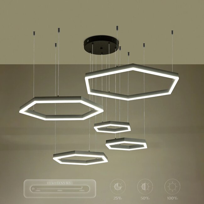 kelvo® LEXAGON KLV-101-0179 Κρεμαστό Φωτιστικό Οροφής LED 120W 12000lm 200° AC 220-240V IP20 Ρυθμιζόμενο Λευκό CCT με Χειριστήριο από 2700K έως 6000K Dimmable - Lumileds SMD Chip - Μαύρο Ματ - Μ110 x Π90 x Υ110cm - 3 Χρόνια Εγγύηση - 12