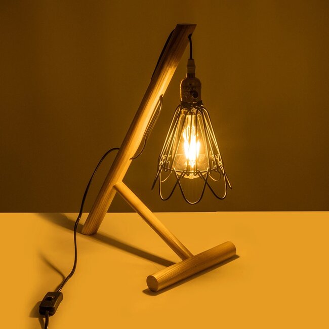 ELMA 999-0239 Μοντέρνο Επιτραπέζιο Φωτιστικό Πορτατίφ Μονόφωτο 1 x E27 IP20 Μπεζ Ξύλο με Μαύρο Μέταλλο - Μ35 x Π20 x Υ43cm