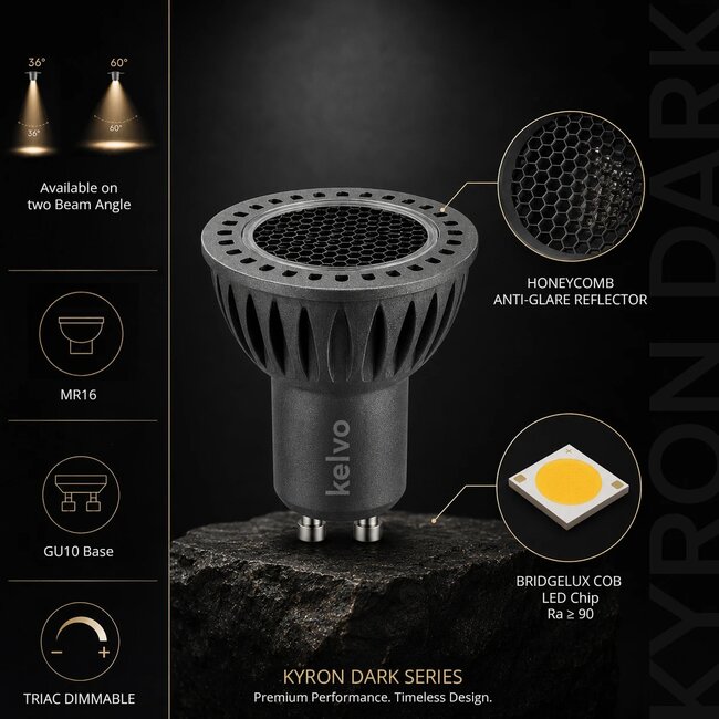 kelvo® KYRON DARK 60° KLV-103-0009 Σποτ GU10 MR16 με Honeycomb Anti-Glare Reflector LED 7W 770lm CRI (Ra) ≥ 90 60° AC 220-240V IP20 Θερμό Λευκό 2700K Dimmable - Bridgelux COB Chip - Γκρι Ανθρακί & Μαύρο Ματ - Μ5 x Π5 x Υ5.7cm - 3 Χρόνια Εγγύηση - 7