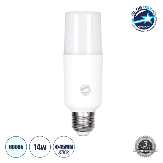 60057 Λάμπα LED E27 Stick 14W 1624lm 260° AC 220-240V IP54 Φ4.5 x Υ13.7cm Ψυχρό Λευκό 6000K