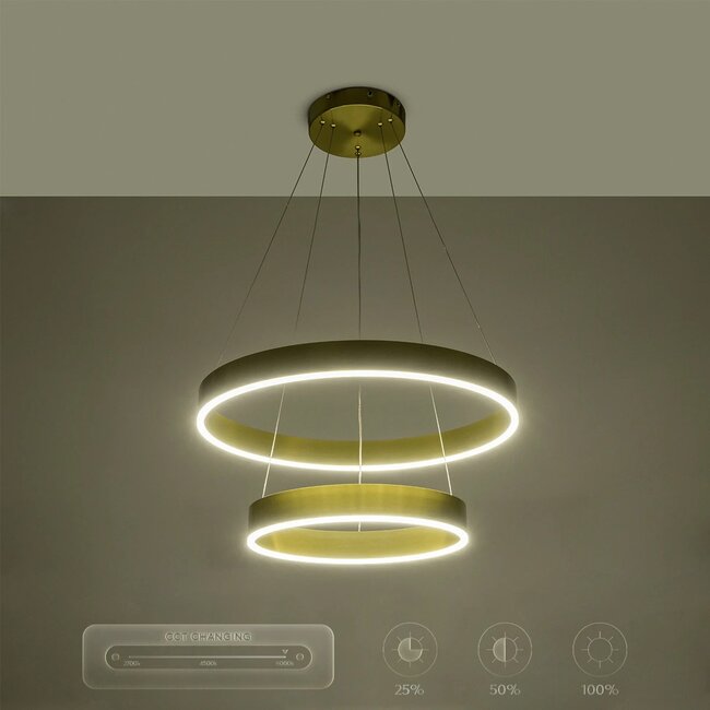 kelvo® VENOM KLV-101-0198 Κρεμαστό Φωτιστικό Οροφής LED 75W 7500lm 120° AC 220-240V IP20 Ρυθμιζόμενο Λευκό CCT με Χειριστήριο από 2700K έως 6000K Dimmable - Lumileds SMD Chip - Χρυσό Πλατίνα - Μ60 x Π60 x Υ40cm - 3 Χρόνια Εγγύηση - 15