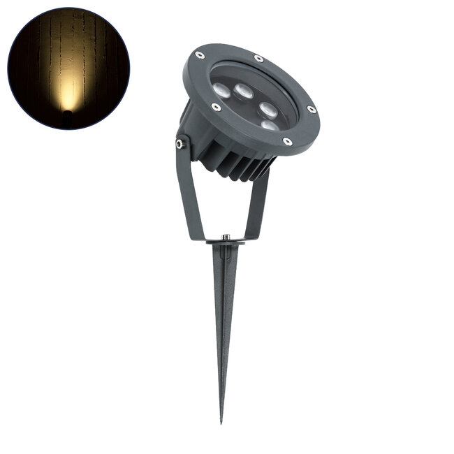 TREELIGHT-TZINA 90354 Σποτ Φωτισμού Ειδικό για Φυτά - Δέντρα με Βάση Κήπου / Καρφωτό LED 6W 540lm 10° DC 24V Αδιάβροχο IP65 L14 x W12.5 x H12.5cm Θερμό Λευκό 3000K - Γκρι Ανθρακί - 3 Years Warranty