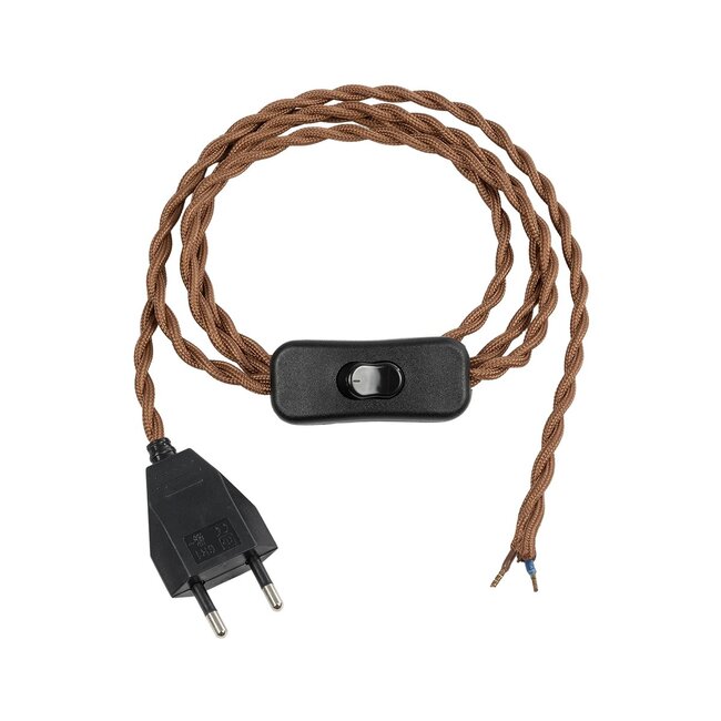 WHIP 77673 Μοντέρνο DIY Πλεκτό Καλώδιο με Διακόπτη On/Off AC 220-240V IP20 - Καφέ & Μαύρο - Μ150 x Π2.7 x Υ1.9cm