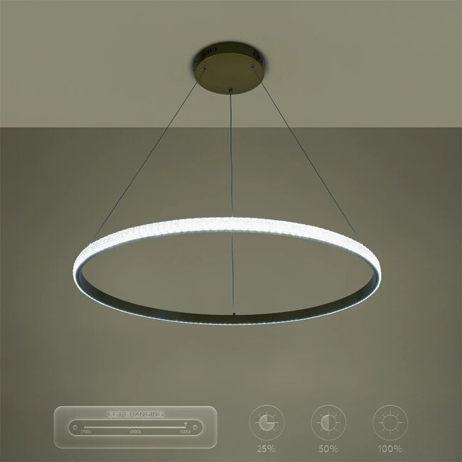 kelvo® DIAMOND KLV-101-0232 Κρεμαστό Φωτιστικό Οροφής LED 67W 6700lm 180° AC 220-240V IP20 Ρυθμιζόμενο Λευκό CCT με Χειριστήριο από 2700K έως 6000K Dimmable - Lumileds SMD Chip - Χρυσό Πλατίνα - Μ80 x Π80 x Υ3cm - 3 Χρόνια Εγγύηση - 13