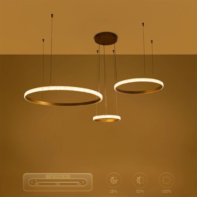 kelvo® DIAMOND KLV-101-0244 Κρεμαστό Φωτιστικό Οροφής LED 100W 10000lm 180° AC 220-240V IP20 Ρυθμιζόμενο Λευκό CCT με Χειριστήριο από 2700K έως 6000K Dimmable - Lumileds SMD Chip - Χρυσό Πλατίνα - Μ110 x Π110 x Υ60cm - 3 Χρόνια Εγγύηση - 11