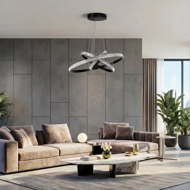 kelvo® DIAMOND KLV-101-0237-V2 Κρεμαστό Φωτιστικό Οροφής LED 100W 10000lm 180° AC 220-240V IP20 Ρυθμιζόμενο Λευκό CCT με Χειριστήριο από 2700K έως 6000K Dimmable - Lumileds SMD Chip - Μαύρο Ματ - Μ60 x Π60 x Υ60cm - 3 Χρόνια Εγγύηση - 2