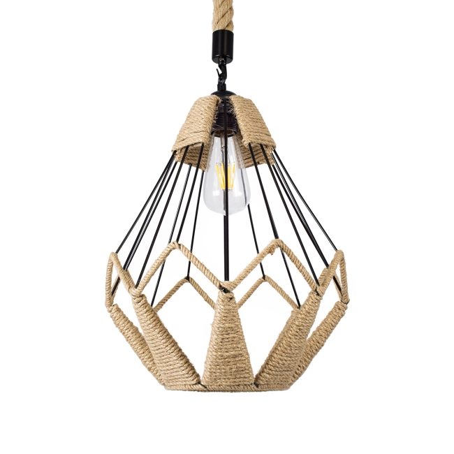 Vintage Κρεμαστό Φωτιστικό Οροφής Μονόφωτο Πλέγμα με Μπεζ Σχοινί Φ31  CONICAL 01617 - 4