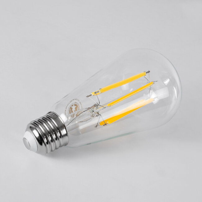 99090 Λάμπα LED Long Filament E27 ST64 Αχλάδι 7W 1470lm 360° AC 220-240V IP20 Φ6.4 x Υ14.5cm Θερμό Λευκό 2700K με Διάφανο Γυαλί - Pro Series 210lm/W - A Ενεργειακή Κλάση - 3 Χρόνια Εγγύηση - 3