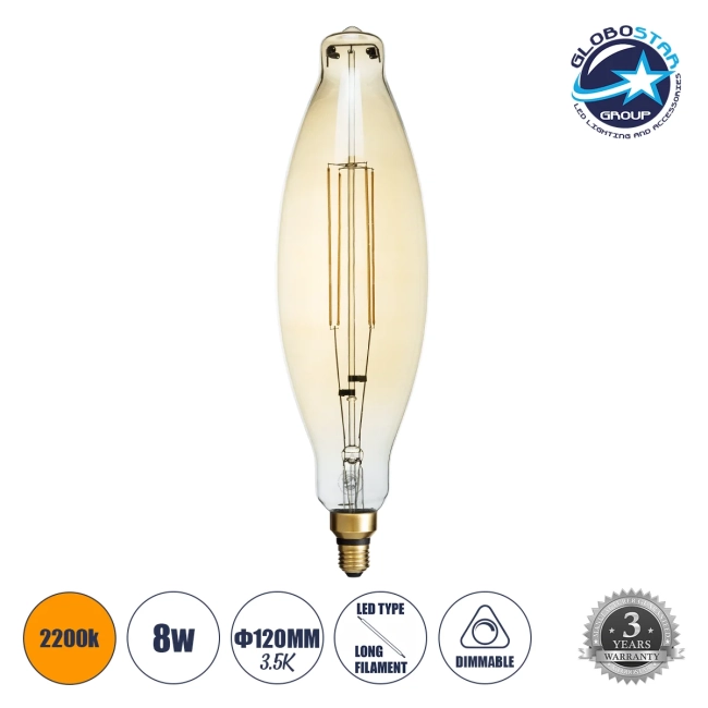 AVOCADOS 99167 Λάμπα E27 BTT80 LED 8W 650lm 360° AC 220-240V IP20 Ultra Θερμό Λευκό 2200K Dimmable - Long Filament Chip - Μελί - Μ12 x Π12 x Υ44cm - 3 Χρόνια Εγγύηση AVOCADOS 99167 Λάμπα E27 BTT80 LED 8W 650lm 360° AC 220-240V IP20 Ultra Θερμό Λευκό 2200K Dimmable - Long Filament Chip - Μελί - Μ12 x Π12 x Υ44cm - 3 Χρόνια Εγγύηση
