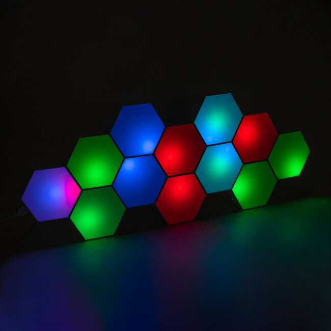 DIGIOCTA 90449 Σετ 12 Ψηφιακων LED RGB Φωτιστικών Κυψελών με Ψηφιακό Controller με WiFi Smart APP & Ασύρματο Χειριστήριο RF 2.4Ghz - LED SMD 5050 18W/Σετ 168PIXEL/Σετ 1440lm/Σετ 120° DC 5V με USB 2.0 IP20 Πολύχρωμο RGB - Dimmable - Μ10.5 x Π10.5 x Υ3cm Ανά Κυψέλη - 2 Χρόνια Εγγύηση - 14