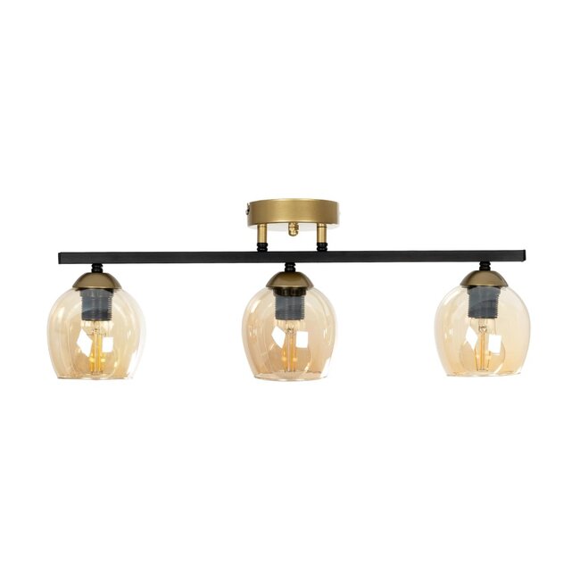 RADIUS 201-0122 Vintage Φωτιστικό Οροφής με Ντουί 3 x E27 AC 220-240V IP20 - Χρυσό, Μαύρο & Διάφανο- Μ60 x Π13 x Υ16cm