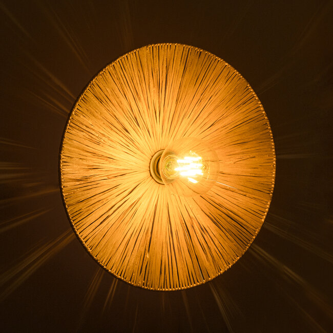 COLOMBO 02277 Boho Φωτιστικό Τοίχου - Απλίκα Μονόφωτο 1 x E27 AC 220-240V IP20 - Φ40 x Υ4.5cm - Μπεζ Καφέ Φυσική Ράφια Άχυρο Πλέγμα - 5 Χρόνια Εγγύηση